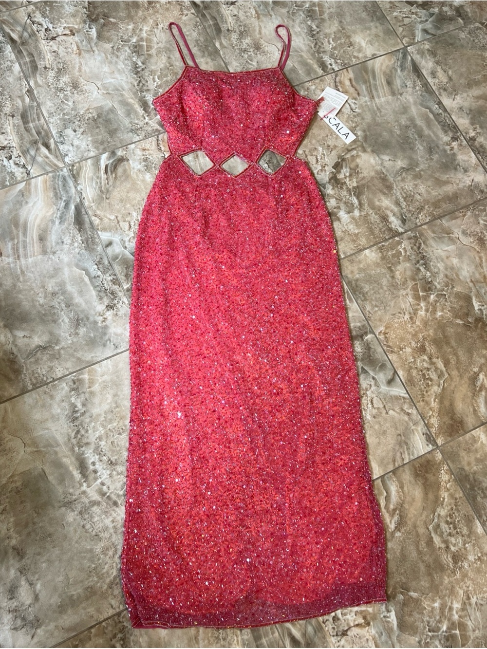 RARE Scala NWT 90s Y2K 100% Silk Mermaid BeadGown Open Back EUC Pink Prom Queen